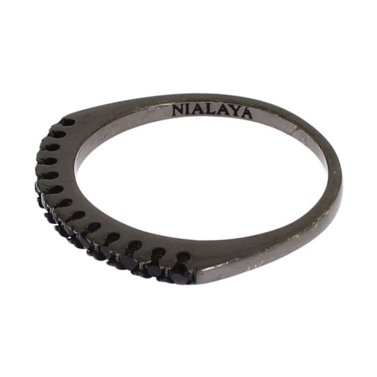 Nialaya Black CZ Rhodium 925 Silver Womens Ring
