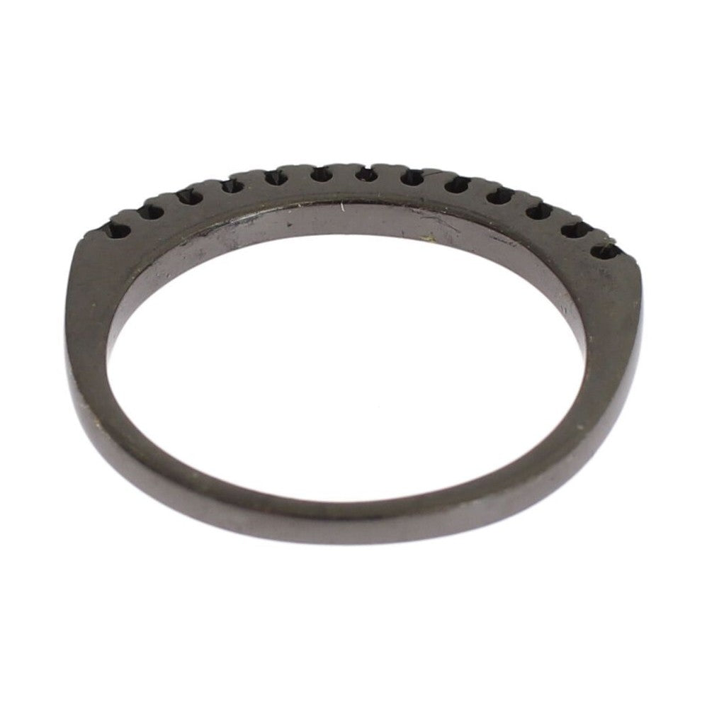 Nialaya Black CZ Rhodium 925 Silver Womens Ring