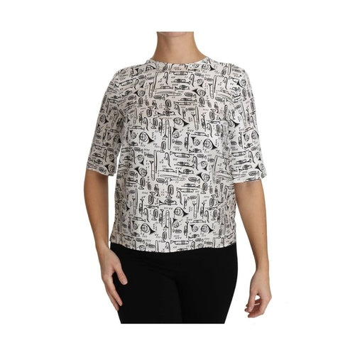 Dolce & Gabbana White Musical Instruments Print Blouse
