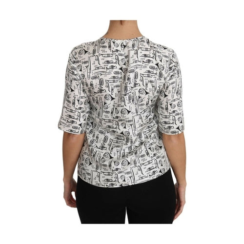 Dolce & Gabbana White Musical Instruments Print Blouse