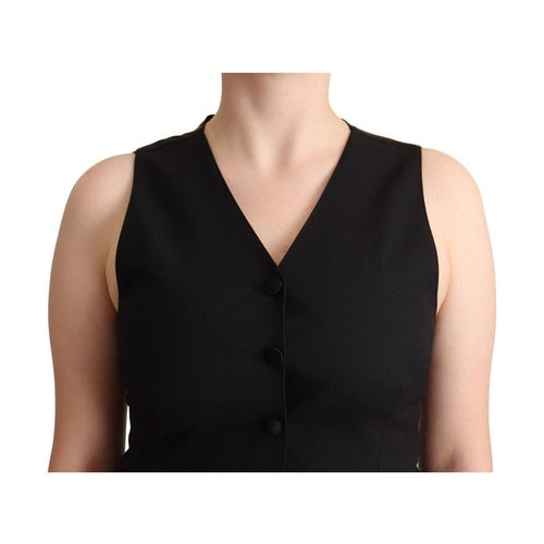 Dolce & Gabbana Black Button Down Sleeveless Viscose Vest Top