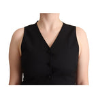 Dolce & Gabbana Black Button Down Sleeveless Viscose Vest Top