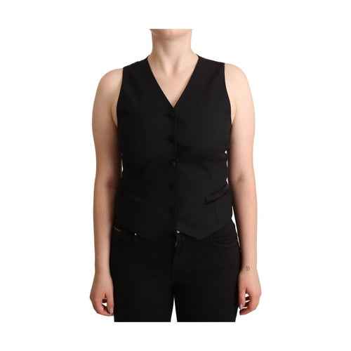 Black Button Down Sleeveless Viscose Vest Top
