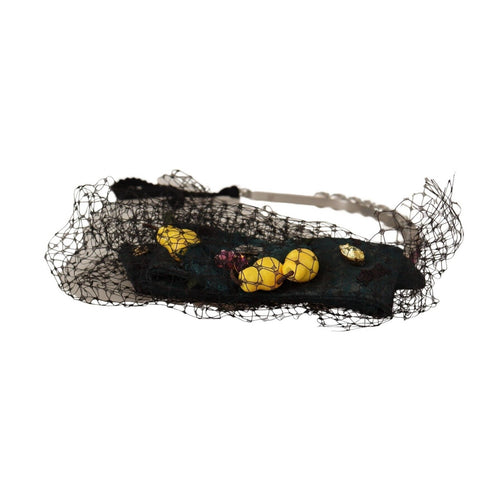 Dolce & Gabbana Silver Tiara Crystals Fruits Black Mesh Diadem Headband