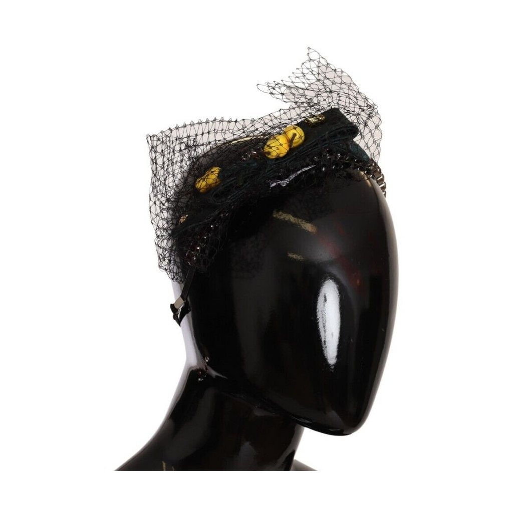 Dolce & Gabbana Silver Tiara Crystals Fruits Black Mesh Diadem Headband