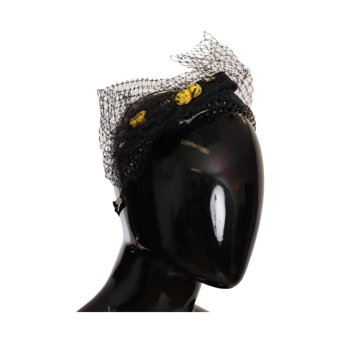 Dolce & Gabbana Silver Tiara Crystals Fruits Black Mesh Diadem Headband