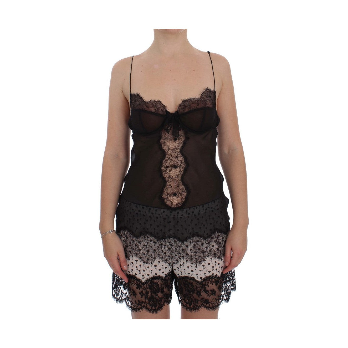 Dolce & Gabbana Black Silk Lace Babydoll Lingerie Top