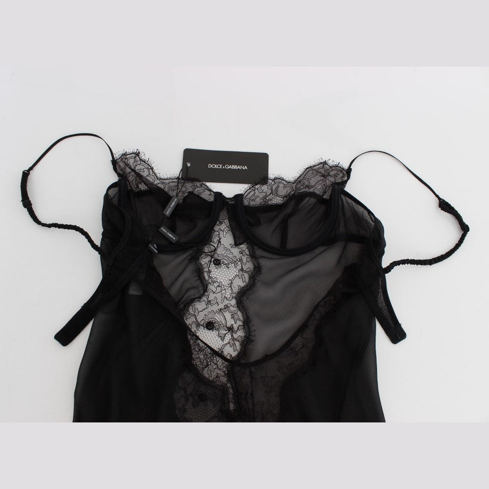 Dolce & Gabbana Black Silk Lace Babydoll Lingerie Top