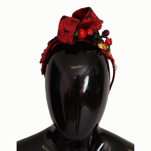 Dolce & Gabbana Cherry Silk Crystal Bow Logo Diadem Tiara Headband