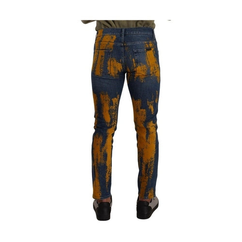 Dolce & Gabbana Blue Yellow Dye Cotton Skinny Men Denim Jeans