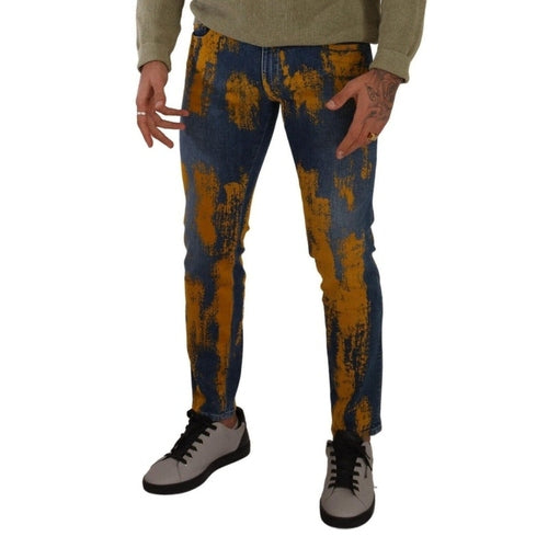 Dolce & Gabbana Blue Yellow Dye Cotton Skinny Men Denim Jeans