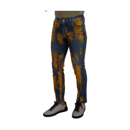 Dolce & Gabbana Blue Yellow Dye Cotton Skinny Men Denim Jeans