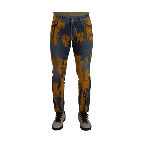 Dolce & Gabbana Blue Yellow Dye Cotton Skinny Men Denim Jeans