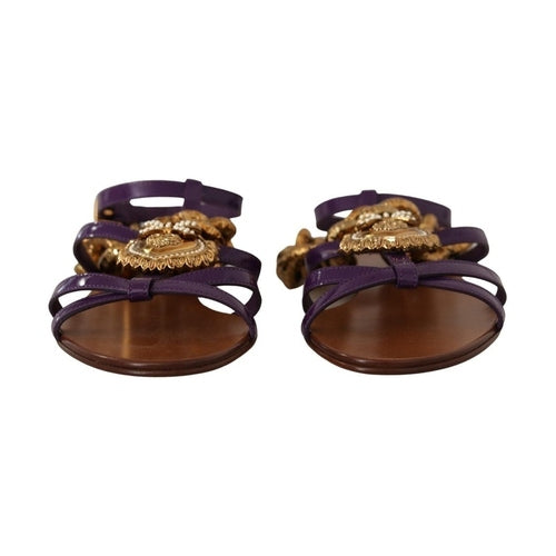 Dolce & Gabbana Purple Leather Devotion Flats Sandals Shoes