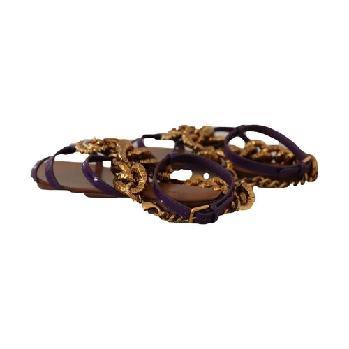Dolce & Gabbana Purple Leather Devotion Flats Sandals Shoes
