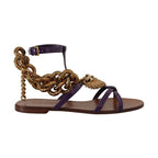 Dolce & Gabbana Purple Leather Devotion Flats Sandals Shoes
