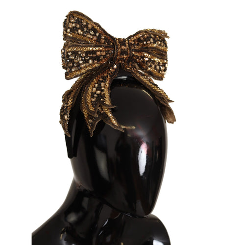 Dolce & Gabbana Gold Crystal Beaded Sequined Silk Bow Headband Diadem
