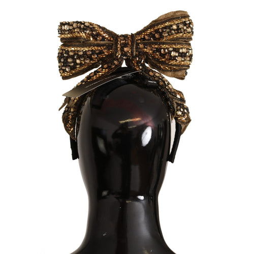 Dolce & Gabbana Gold Crystal Beaded Sequined Silk Bow Headband Diadem