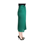 Dolce & Gabbana Dark Green High Waist Midi Pencil Cut Pleated Skirt