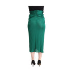 Dolce & Gabbana Dark Green High Waist Midi Pencil Cut Pleated Skirt
