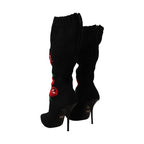 Dolce & Gabbana Black Stretch Socks Red Roses Booties Shoes