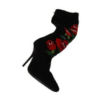 Dolce & Gabbana Black Stretch Socks Red Roses Booties Shoes