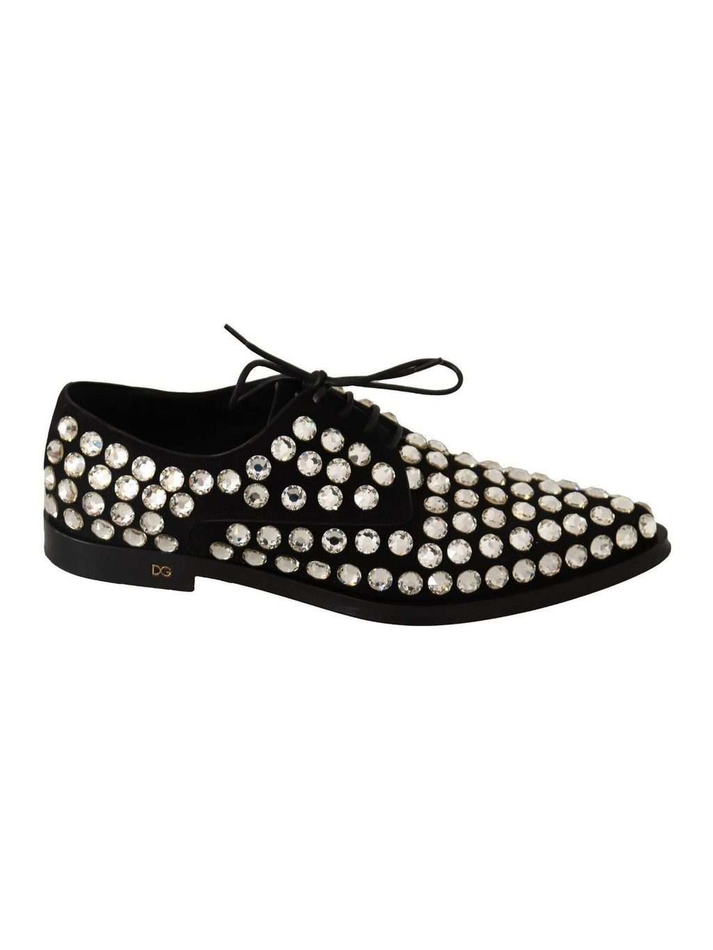 Dolce & Gabbana Black Leather Crystals Lace Up Formal Shoes