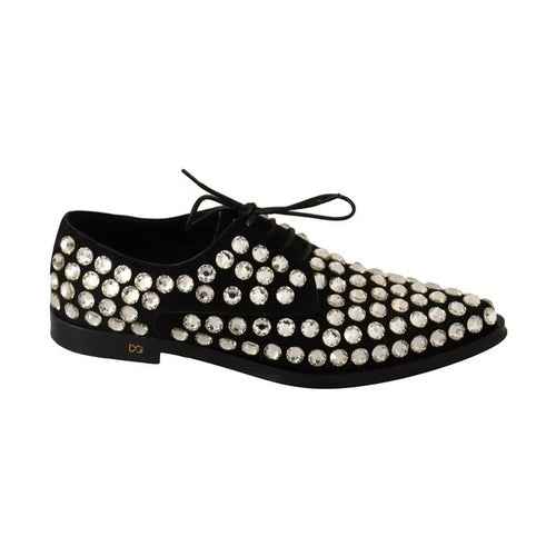 Black Leather Crystals Lace Up Formal Shoes