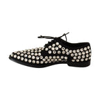 Dolce & Gabbana Black Leather Crystals Lace Up Formal Shoes