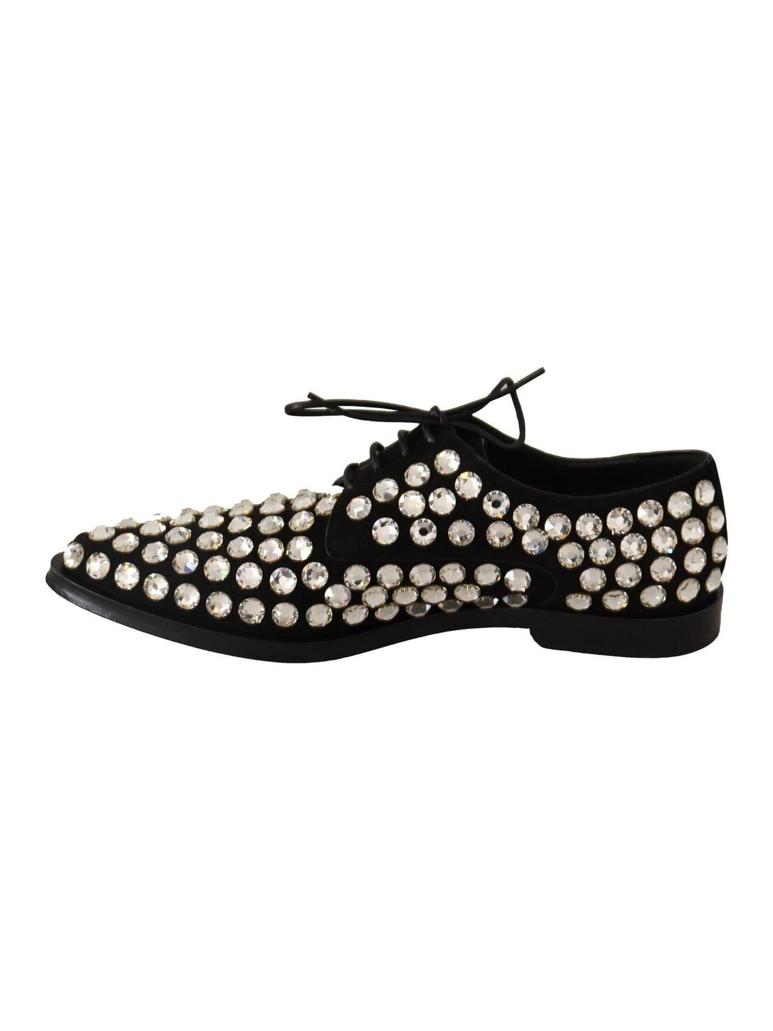 Dolce & Gabbana Black Leather Crystals Lace Up Formal Shoes