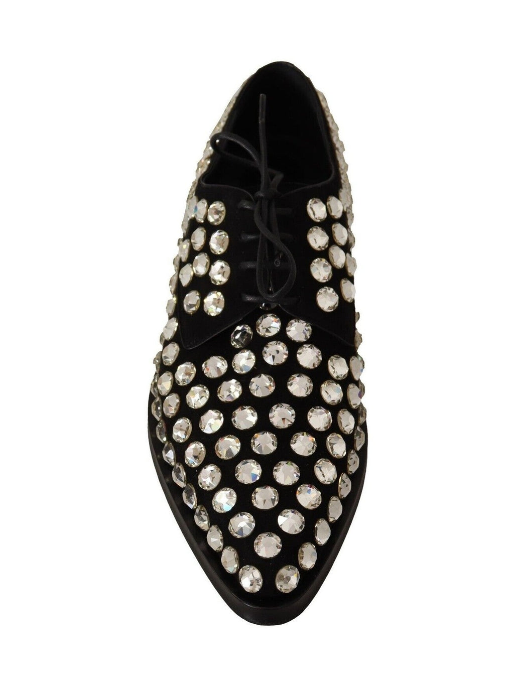Dolce & Gabbana Black Leather Crystals Lace Up Formal Shoes
