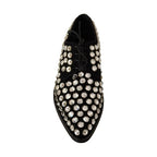 Dolce & Gabbana Black Leather Crystals Lace Up Formal Shoes
