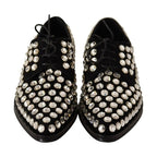 Dolce & Gabbana Black Leather Crystals Lace Up Formal Shoes