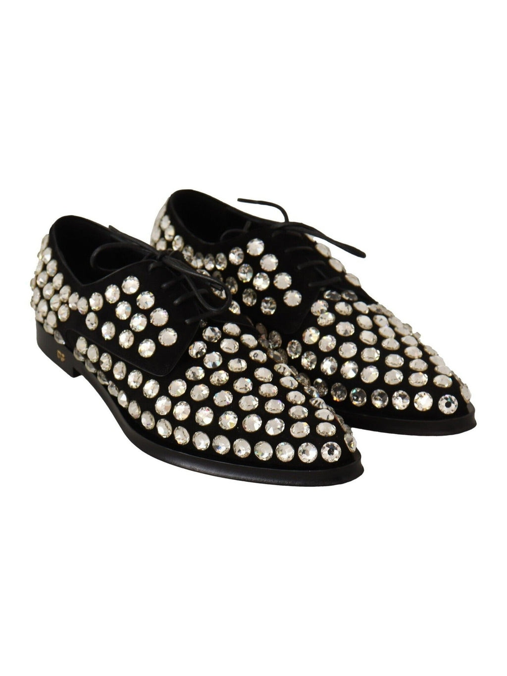 Dolce & Gabbana Black Leather Crystals Lace Up Formal Shoes