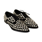 Dolce & Gabbana Black Leather Crystals Lace Up Formal Shoes