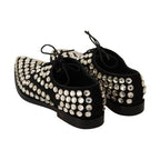 Dolce & Gabbana Black Leather Crystals Lace Up Formal Shoes