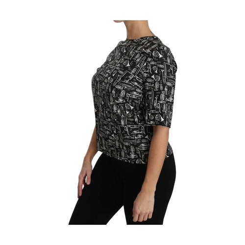 Dolce & Gabbana Black Musical Instruments Print Silk Blouse