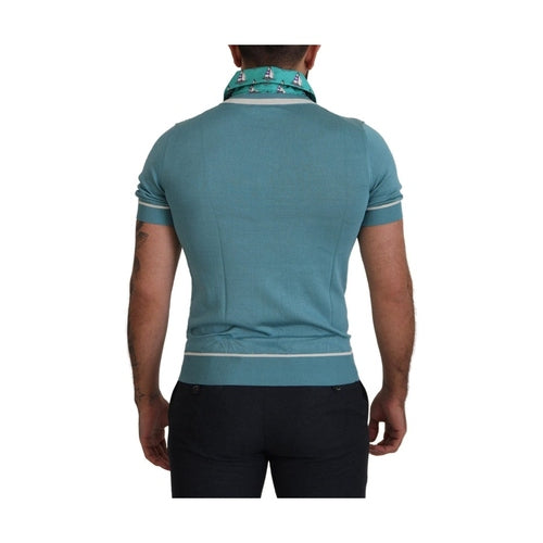 Dolce & Gabbana Blue Silk Polo Top Mens V-neck  T-shirt
