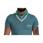 Dolce & Gabbana Blue Silk Polo Top Mens V-neck  T-shirt