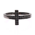 Nialaya Black CZ Cross Rhodium 925 Ring