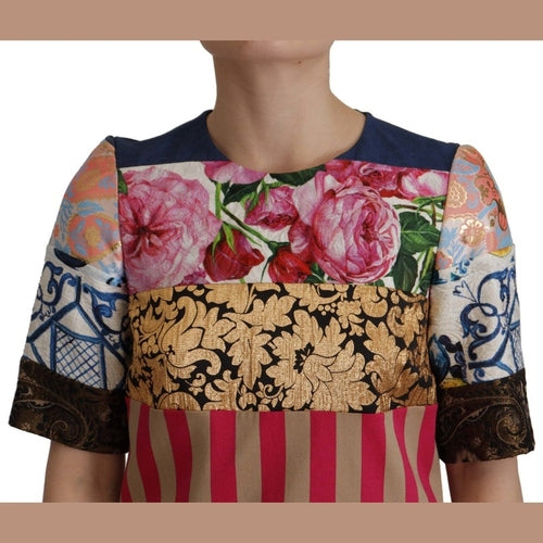 Dolce & Gabbana Multicolor Pachwork Floral Sheath Jaquard Mini Gown Dress