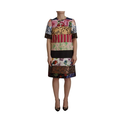 Dolce & Gabbana Multicolor Pachwork Floral Sheath Jaquard Mini Gown Dress