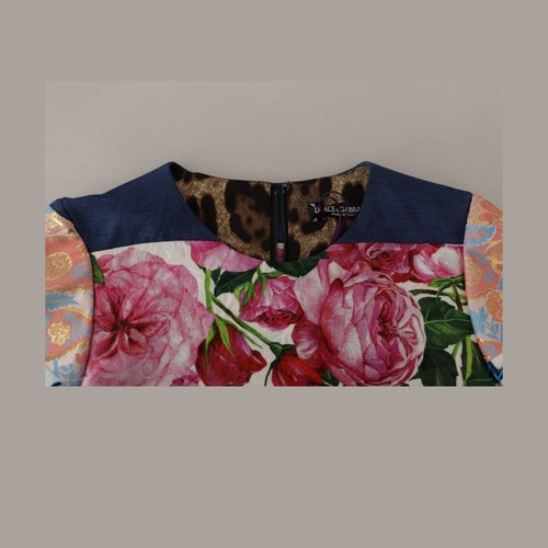 Dolce & Gabbana Multicolor Pachwork Floral Sheath Jaquard Mini Gown Dress