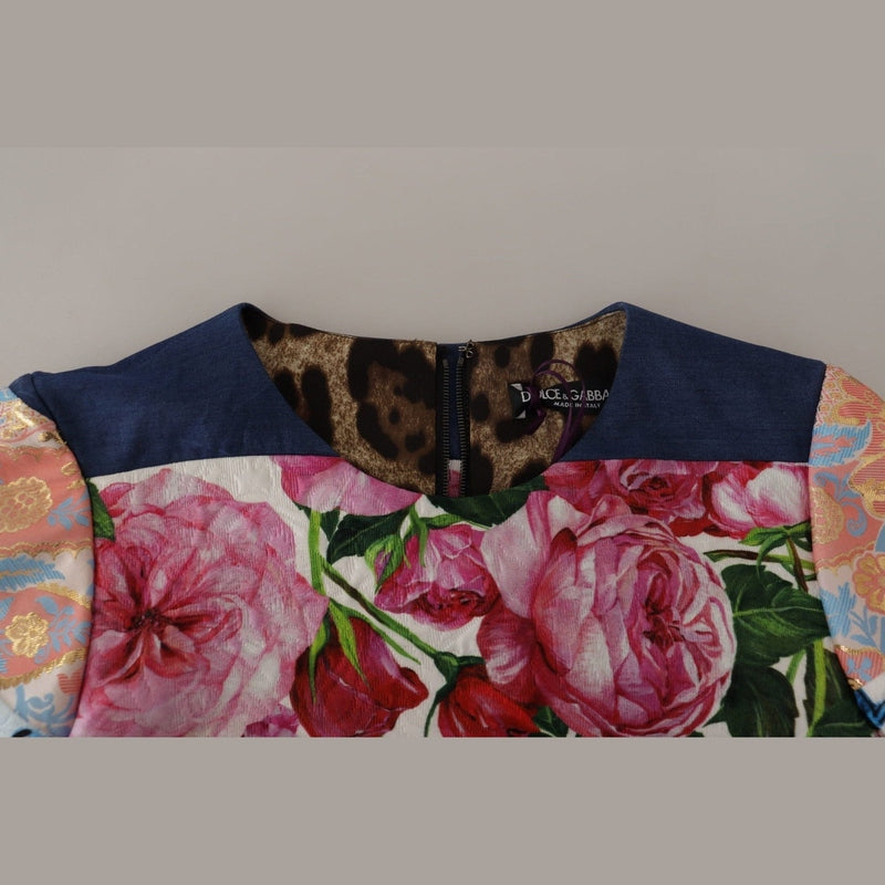 Dolce & Gabbana Multicolor Pachwork Floral Sheath Jaquard Mini Gown Dress