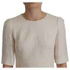 Dolce & Gabbana White Jaquard Midi Floral Sheath Brocade Dress