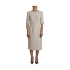 Dolce & Gabbana White Jaquard Midi Floral Sheath Brocade Dress