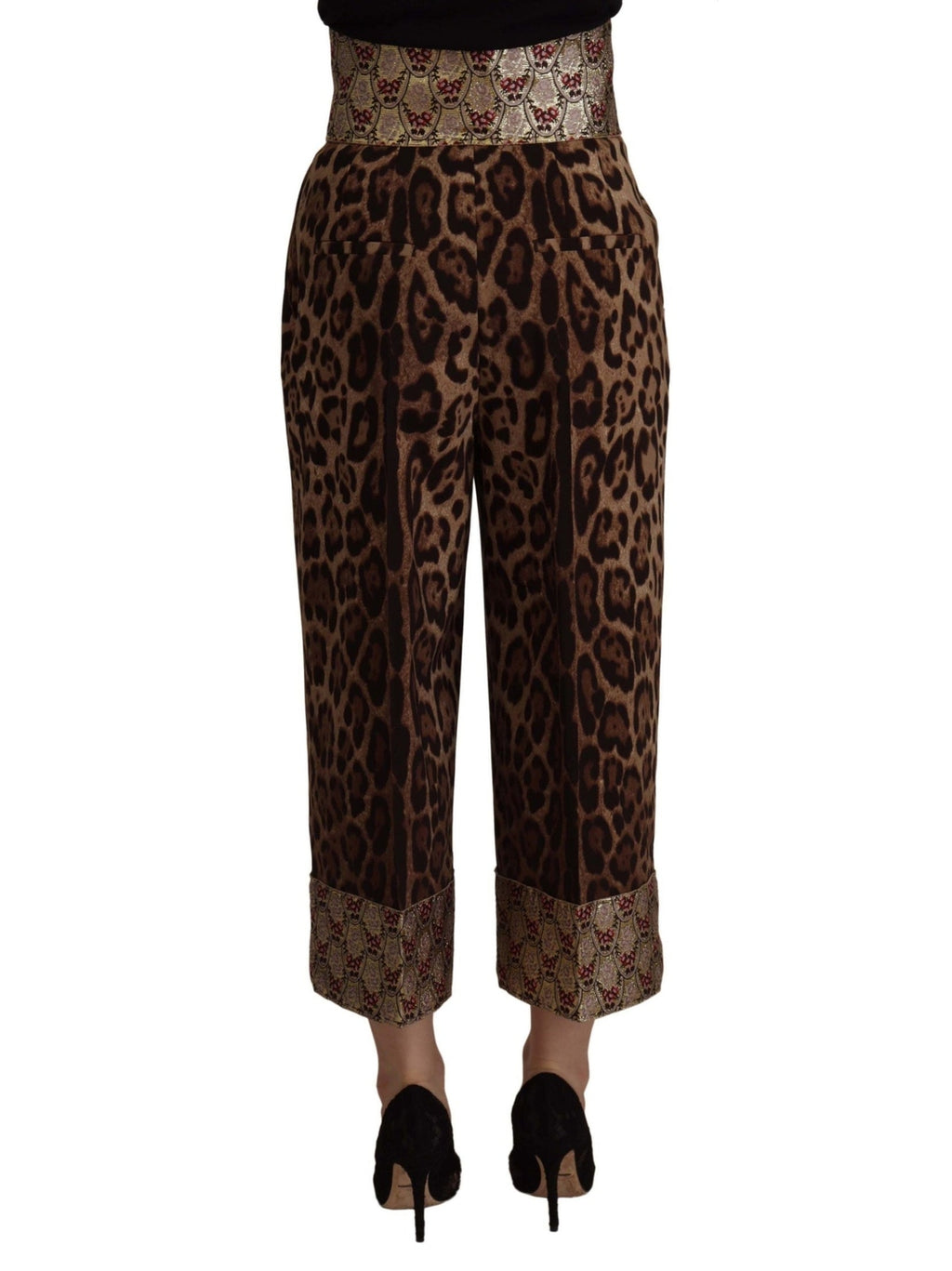 Dolce & Gabbana Brown Leopard Gold Jacquard High Waist Pants