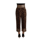 Dolce & Gabbana Brown Leopard Gold Jacquard High Waist Pants
