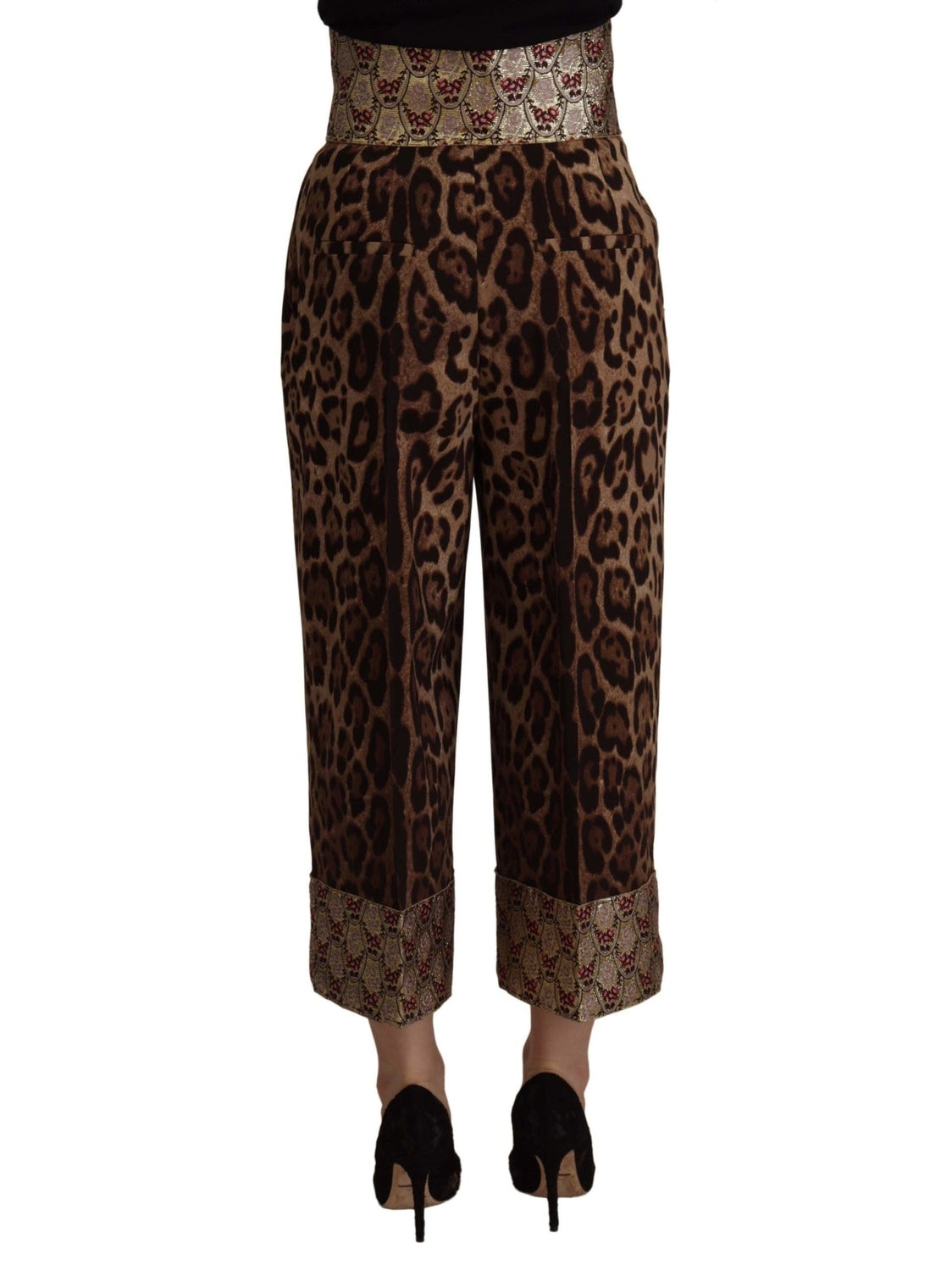 Dolce & Gabbana Brown Leopard Gold Jacquard High Waist Pants