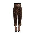Dolce & Gabbana Brown Leopard Gold Jacquard High Waist Pants